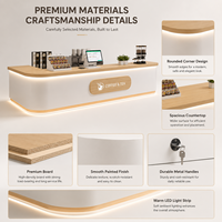 Mostrador de Recepción Curvo Moderno con Luz LED, Encimera con Acabado de Madera, Logotipo Personalizado, Mostrador de Caja para Tienda, Salón de Belleza