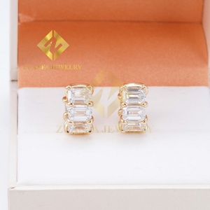 Pendientes de Diamantes de Laboratorio HPHT Personalizados, Oro Sólido de 10K, 10 Quilates, Diamantes Cultivados en Laboratorio, Corte Esmeralda, Pendientes de Aro - Product Image 2