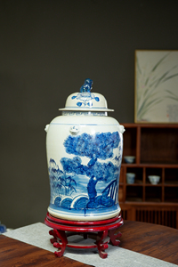 High Quality Chinese Traditional Style Light Luxury Blue White Ginger Jar with Exquisite Lid Ceramic Floor <strong>Vase</strong> for Home Decor - Product Image 2