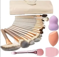 Ensemble de 24 pinceaux de maquillage tout-en-un en poils de poney, pinceaux pour les yeux, pinceau plat pour le fond de teint, pinceau pour le highlighter, pinceau pour le correcteur, pinceau pour les lèvres, étui de voyage