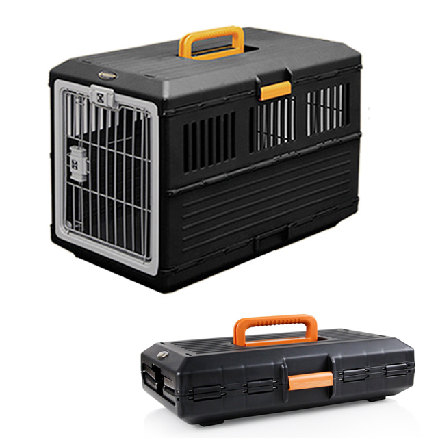 Transportín de viaje de plástico plegable para mascotas, caja portátil para mascotas, jaula de viaje para perros