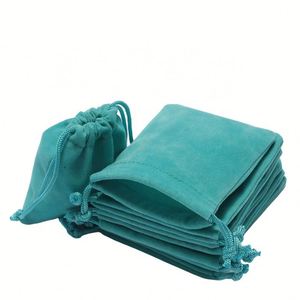Sac à cordon pour bijoux, emballage et rangement, sacs cadeaux, pochette bleu lac, impression de logo - Product Image 1