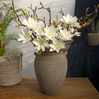 Bouquet de fleurs artificielles en mousse PU à 3 têtes, effet toucher réel, petite magnolia, idéal pour la décoration de la maison, des mariages et des fêtes - Vente chaude