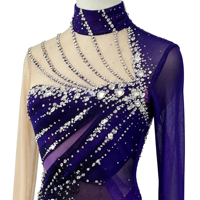 Robe de patinage artistique pour enfants, violette, à strass, col montant, dos ouvert, pour spectacle sur scène et compétition de patinage sur glace