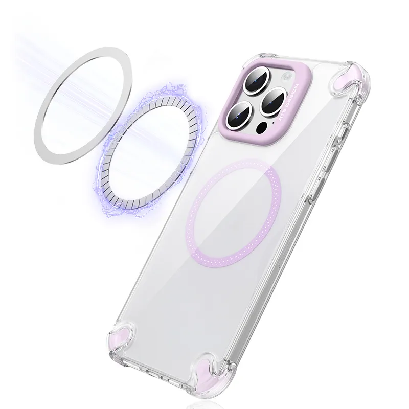 Temizle manyetik telefon kılıfı renkli moda tasarım darbeye şeffaf TPU PC hava yastığı telefon kılıfı iPhone için kılıf 15 Pro max