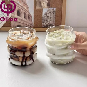 Vaso de vidrio para jugo de leche y té soplado a mano, taza de agua de bebida, taza de café con leche transparente de vidrio de borosilicato redondo <span class=keywords><strong>Irregular</strong></span> para regalo - Product Image 3