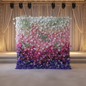 QIHAO Mur de fleurs artificielles 3D/5D en soie dégradée pour mariages et événements festifs – Entrepôt Guangdong - Product Image 1