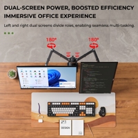 Support double écran avec base de bureau pour moniteurs de 14 à 32 pouces, support de montage sur poteau, capacité de 8 kg par écran, robuste et peu encombrant pour le bureau à domicile