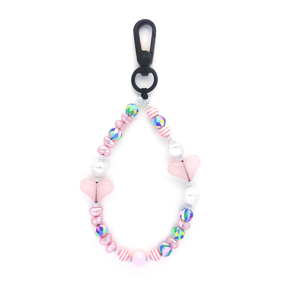 China Manufacture Newest Arrival Elegant Cute Colorful Crystal Heart Shape Beads Pendant Healing Phone Chain