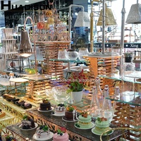 Équipement de Buffet Huadison en Acier Inoxydable Martelée, Ensemble de Présentoirs à Gâteaux Réhausseurs de Buffet, Présentoir Alimentaire de Luxe pour Buffet