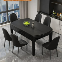 Table à manger extensible en bois noir mat, transformable carrée et ronde, mobilier de salle à manger en bois massif pour petite maison