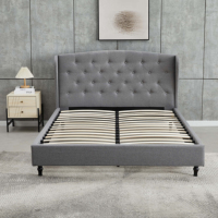 Tête de lit capitonnée à boutons avec sommier en tissu et support en lattes de bois, sans sommier à ressorts requis, lit de chambre à coucher taille Queen ou King