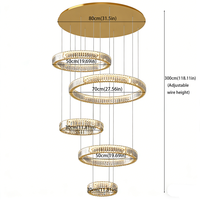 Lustre en cristal à 5 anneaux 160W certifié SAA, moderne, pour salon, hôtel, 3 couleurs changeantes