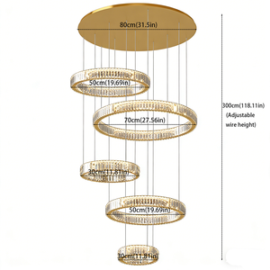<span class=keywords><strong>Lampadario</strong></span> a Sospensione in Cristallo a 5 Anelli 160W con Certificazione SAA, Moderno per <span class=keywords><strong>Soggiorno</strong></span> e Hotel, 3 Colori Intercambiabili - Product Image 2
