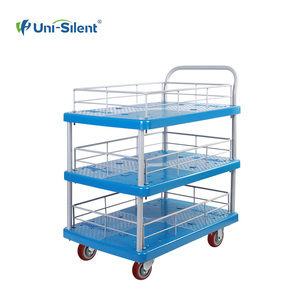 Uni-Silent 150kgs Capacité <span class=keywords><strong>3</strong></span> couches Plate-forme Logistique Chariot à main Bibliothèque Livre Chariot Quatre roues Personnalisable OEM Plastique - Product Image 1