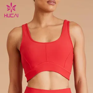 HUCAI sutiã esportivo para mulheres com gola em U, sutiã esportivo com logotipo personalizado para treinamento e corrida, yoga, contorno, costela e academia