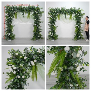 Arco <span class=keywords><strong>de</strong></span> Flores Artificiales DKB con Rosas Blancas <span class=keywords><strong>de</strong></span> Seda en Forma Cuadrada y Plantas Verdes, Decoración Floral para Bodas - Product Image 3