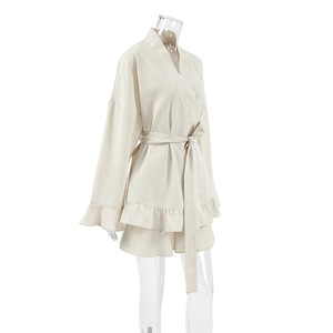 Disponibile Set Pigiama <span class=keywords><strong>da</strong></span> Donna in <span class=keywords><strong>Cotone</strong></span> e Lino con Volant Comodo e Ampio a Maniche Lunghe Nuovo Lussuoso Abbigliamento <span class=keywords><strong>da</strong></span> Casa - Product Image 5