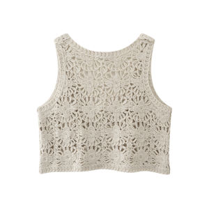 Gilet court sans manches en <span class=keywords><strong>dentelle</strong></span> florale crochetée à la main pour femmes, devant ouvert, tricot en <span class=keywords><strong>dentelle</strong></span> 3D superposé - Product Image 2