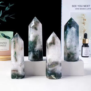 Venta al por mayor de Torre de Cristal de Ágata Musgosa Pulida Natural, Varita de Cristal Curativa, Piedra Tallada, Colección de Especímenes Minerales - Product Image 6