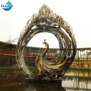 Statue de phénix contemporaine en acier inoxydable, pièce d'art décorative, excellente pour les projets d'aménagement paysager - Product Image 1
