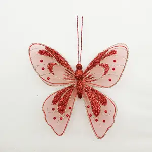 Adornos de boda hechos a mano, mariposa artificial, decoración de Navidad, pluma, 2023