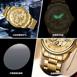 FNGEEN Automatic Mechanical Watch Gold Mesh Strap Hollow Out Design Men Women 30M Waterproof Stainless Steel Case - Product Image 4