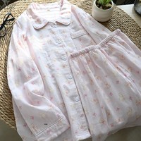 Cardigan à col à revers pour femme en pur coton, double gaze, rayé, imprimé chiot, respirant, toutes saisons, manches longues