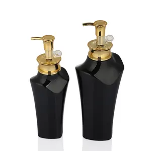 Siyah lüks toptan kozmetik boş 300ml sabun duş jeli pompası ambalaj losyonu kapları havasız pompa 500ml şampuan şişesi