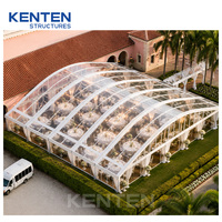 Tentes Arcum pour événements, cadre en aluminium commercial, structure métallique incurvée, portée libre, ovale, pour mariage et réception, avec cadre noir et verre transparent