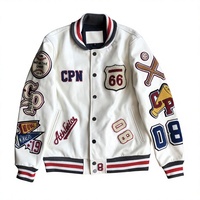Veste de baseball personnalisée brodée pour homme, style preppy, patchwork blanc, avec logo et design 66, pour l'automne