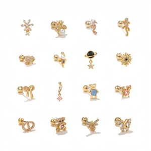 Bijoux de <span class=keywords><strong>piercing</strong></span> ZUOLA, clous d'oreille hypoallergéniques, labret, <span class=keywords><strong>anneau</strong></span> de <span class=keywords><strong>nez</strong></span>, plaqué or 18 carats, étoile brillante, boucles d'oreilles en CZ pour tous les jours - Product Image 1