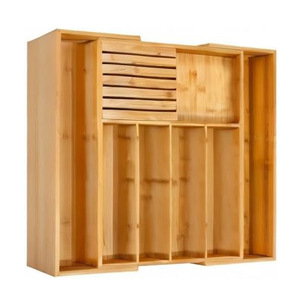 Bamboo Drawer Organizer Expandable <b>Storage</b> <b>Box</b> For <b>Kitchen</b> Knives And Silverware With Compartments 18L Rectangular - Product Image 5