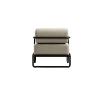 Fauteuil de détente moderne et confortable - Intérieur en lin, structure en bois massif avec pieds en fer sablé noir
