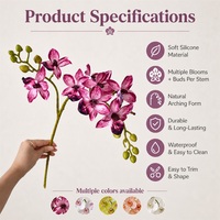 Batang Anggrek Buatan HG Warna Pink Ungu, Bunga Phalaenopsis Sutra Imitasi untuk Vas Pernikahan, Dekorasi Rumah, Grosir