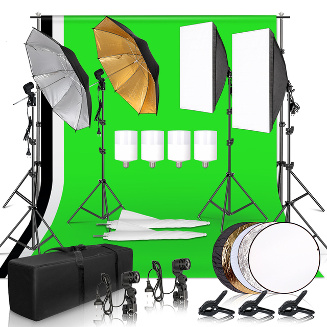 2.6Mx3M Background Backdrop Umbrella Softbox Photo Studio Lighting Kit