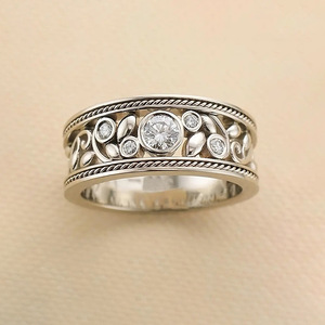 Anello da donna Q343 in argento con diamante rotondo taglio brillante, colore G naturale, gioiello di fidanzamento per lei - Product Image 2