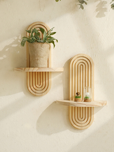 Étagère <span class=keywords><strong>murale</strong></span> en bois à 2 niveaux Boho Étagères murales géométriques en bois naturel Décoration intérieure moderne <span class=keywords><strong>Plante</strong></span> décorative - Product Image 5