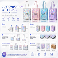 Sac fourre-tout en PVC personnalisé, tendance, imperméable, avec motif de lettres holographiques irisées au laser et poignée