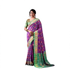 Sari de Seda Banarsi Dhwaja para Mujer - Ideal para Fiestas, Bodas y Diwali, Secado Rápido, Corte Regular - Product Image 1
