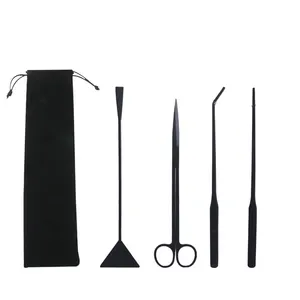 Set d'outils d'aquarium Pince à épiler et ciseaux pour plantes Outils de nettoyage d'aquarium noir 4pcs Set