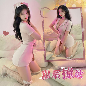 Tenue d'infirmière sexy, lingerie, jupe courte unie, ensemble uniforme de jeu de rôle 8059, costume de déguisement pour femmes - Product Image 5