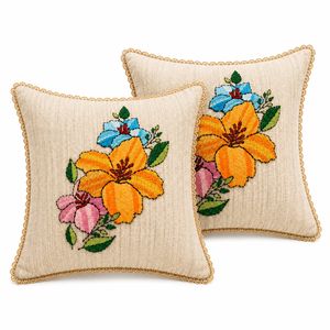 Best Quality Floral Embroidered Square <b>Cushion</b> Cover Linen Cotton Bohemian Home Decor Pillow Case In bulk - Product Image 5