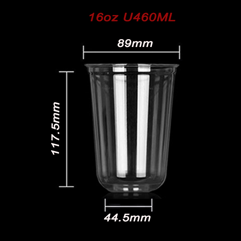 Gobelet en plastique transparent en forme de U, 460 ml (16 oz)