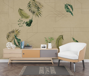 Carta da parati con carta da parati con foto con paesaggio naturale personalizzata stampata 3D murale con foglie botaniche tropicali dipinte a mano - Product Image 2