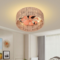 Nouveau produit cuivre moteur logement intérieur chambre cage corde de chanvre 6 vitesses télécommande Led ventilateur de plafond lumière