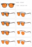 Gafas de Sol Redondas Retro al por Mayor con Lentes Naranjas, Diseño de Gafas con Logotipo Personalizado, Unisex, 97% de Protección Contra la Luz Azul