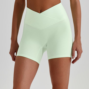 Shorts de yoga effet seconde peau avec logo personnalisé, taille en V, anti-transpiration, pour adolescentes, modèle 4018 - Product Image 1