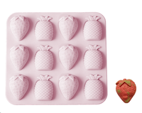 Moule en silicone DIY 12 cavités, design fruits fraise et ananas, qualité alimentaire, pour pain, chocolat, glaçons, bonbons et gâteaux