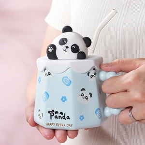 MSH 420ml carino rosa gatto in ceramica paglia tazza con coperchio in Silicone regalo romantico per le coppie - Product Image 3